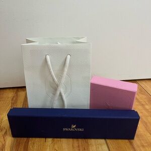 Swarovski Elegant White, Pink, and Blue shopping bag and jewelry box